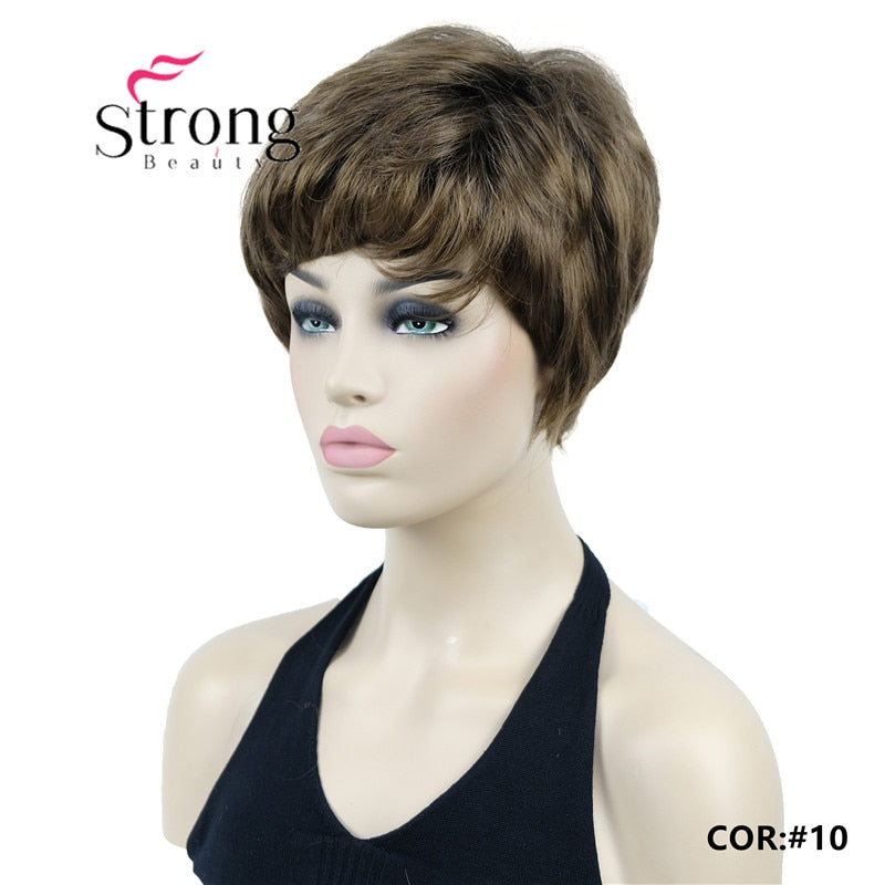 StrongBeauty Short Cute Brown Highlights Straight synthetic Women's Wig for Everyday COLOUR CHOICES