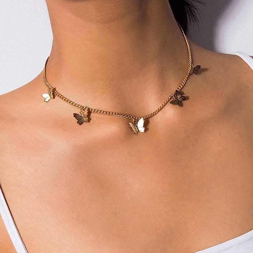 Vintage Multilayer Pendant Butterfly Necklace for Women Butterflies Moon Star Charm Choker Necklaces Boho Fashion Jewelry Gift