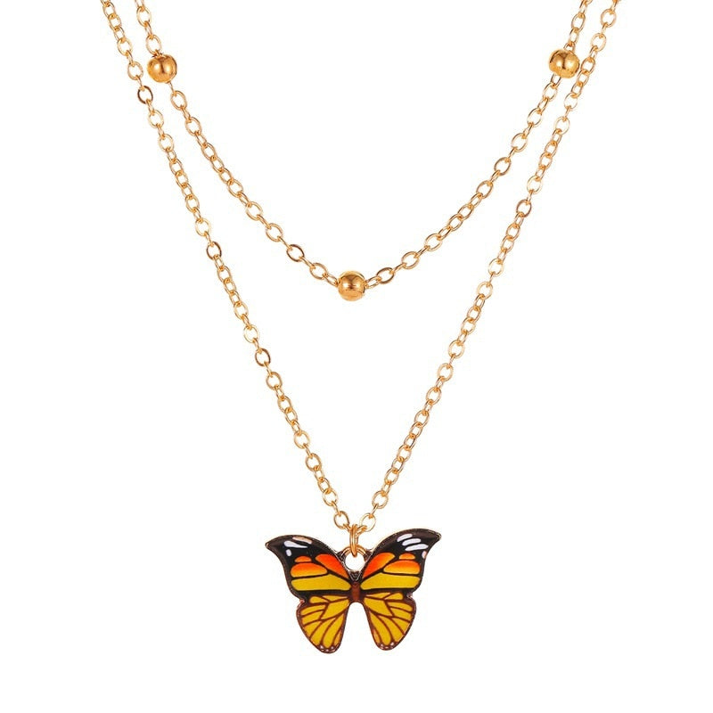 Vintage Multilayer Pendant Butterfly Necklace for Women Butterflies Moon Star Charm Choker Necklaces Boho Fashion Jewelry Gift