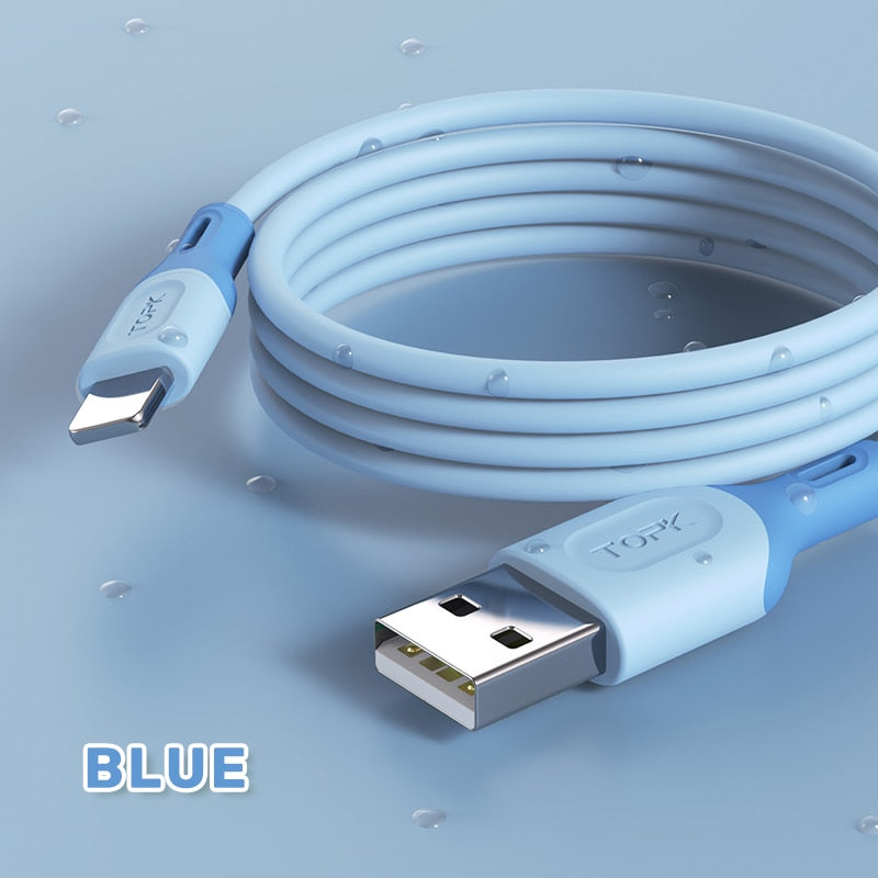 TOPK AN84 مايكرو USB نوع C كابل ل شاومي redmi نوت 9 3A شحن سريع السائل سيليكون الهاتف المحمول كابل البيانات لسامسونج