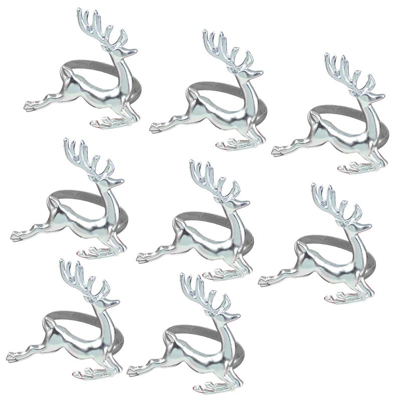 8 PCS Elk Deer Napkin Rings Table Decorative Ornament For Christmas Wedding Parties Everyday Use Fawn Napkin Ring (Silver)