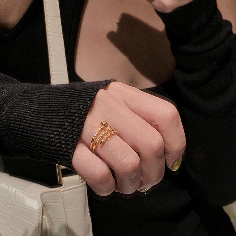 Korea New Fashion Jewelry Exquisite 14K Real Gold Plated AAA Zircon Ring Elegant Women's Opening Adjustable Wedding Gift