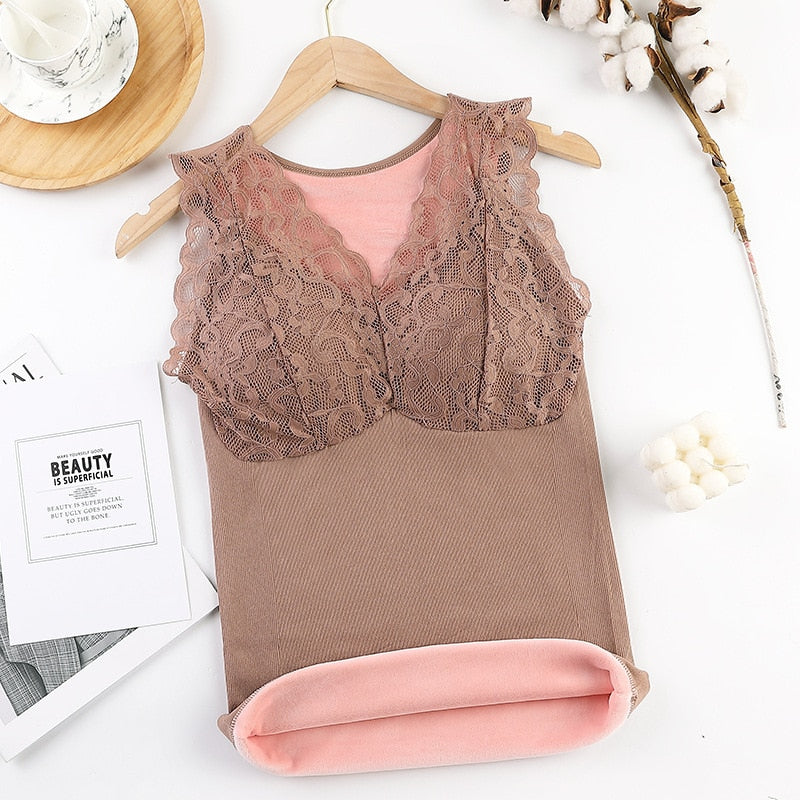 Winter Velvet Thickened Undershirt Women Solid Color Slim Cozy Thermal Underwear Camisole Warm Sling Vest Top Bottoming Clothing