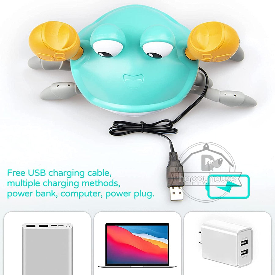 Crawling Crab Baby Toys with Music LED Light Up Musical Toys for Toddler Automatically Avoid Obstacles Interactive Toys for Kids