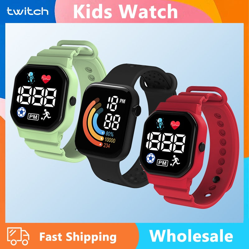 Twitch Children Kids Watch Wristwatch Boy Girls Sport LED Simple Color Silicone Strap Kids Watches Student Gift For Wholesale