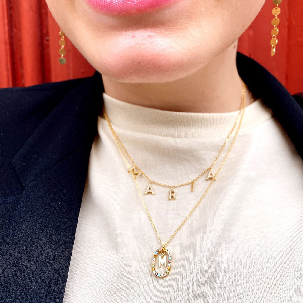ANDYWEN 925 Sterling Silver Gold Letters A - Z Initial M S C K Alphabet Pendente Long Chain Necklace Say My Name Fine Jewelry
