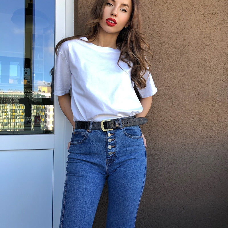 Hirsionsan Basic Cotton T Shirt Women Summer New Oversized Solid Tees 7 Color Casual Loose Tshirt Korean O Neck Female Tops