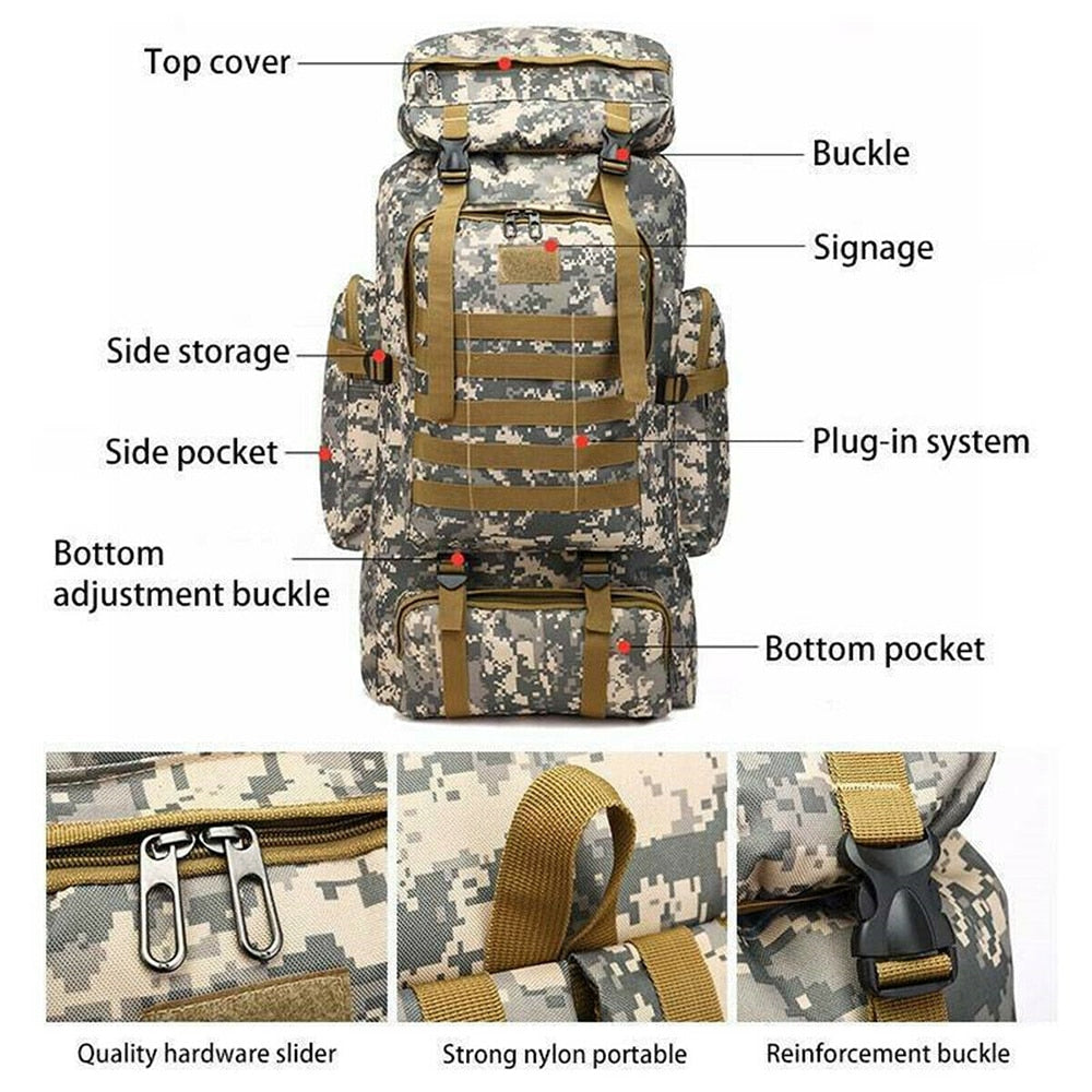 80L Outdoor Tactical Backpack Waterproof Large Sport survival gear Hiking Camping Military Bag Rucksack survival gear Camping