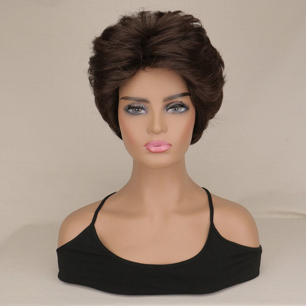 SuQ Synthetic Hair Mix Color Short Natural Full wig Women's Heat Resistant Wig For Women Everyday Wigs