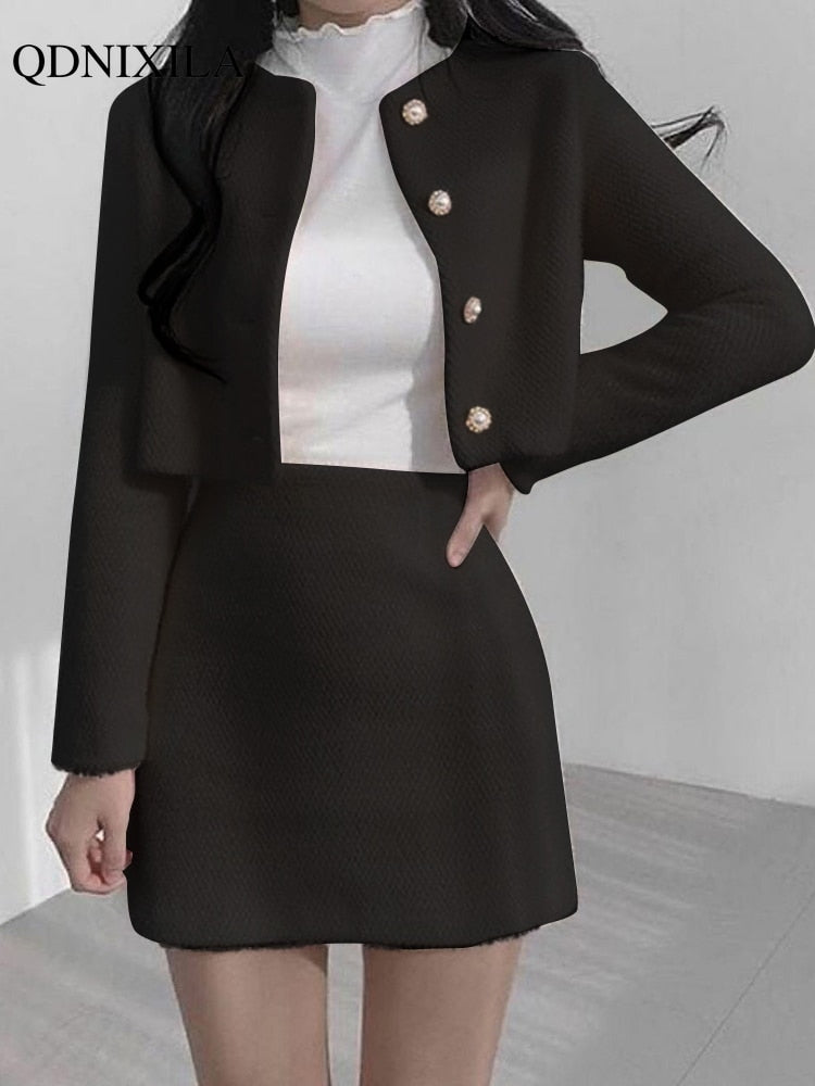 2023 Spring Summer Korean Fashion Sweet Women's Suit with Skirt Two Piece Set for Women Dress Sets Matching Outfit Elegant Tweed