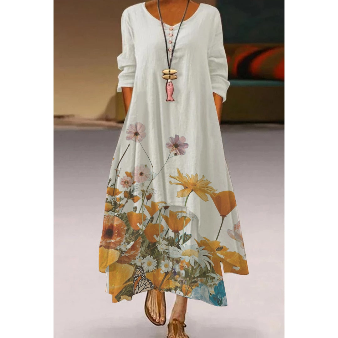 2022 Fashion Summer Maxi Dress Women's Printed Sundress Casual Short Sleeve Vestidos Female High Waist Robe Femme