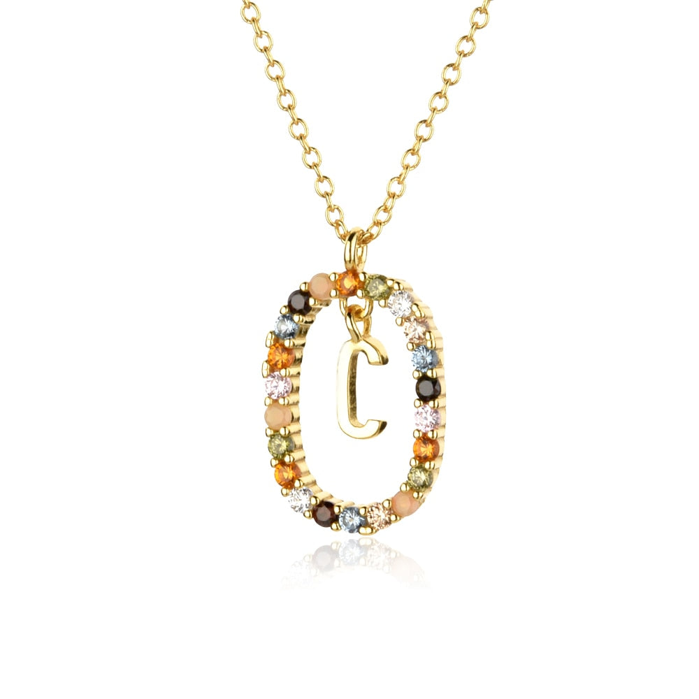 ANDYWEN 925 Sterling Silver Gold Letters A - Z Initial M S C K Alphabet Pendente Long Chain Necklace Say My Name Fine Jewelry