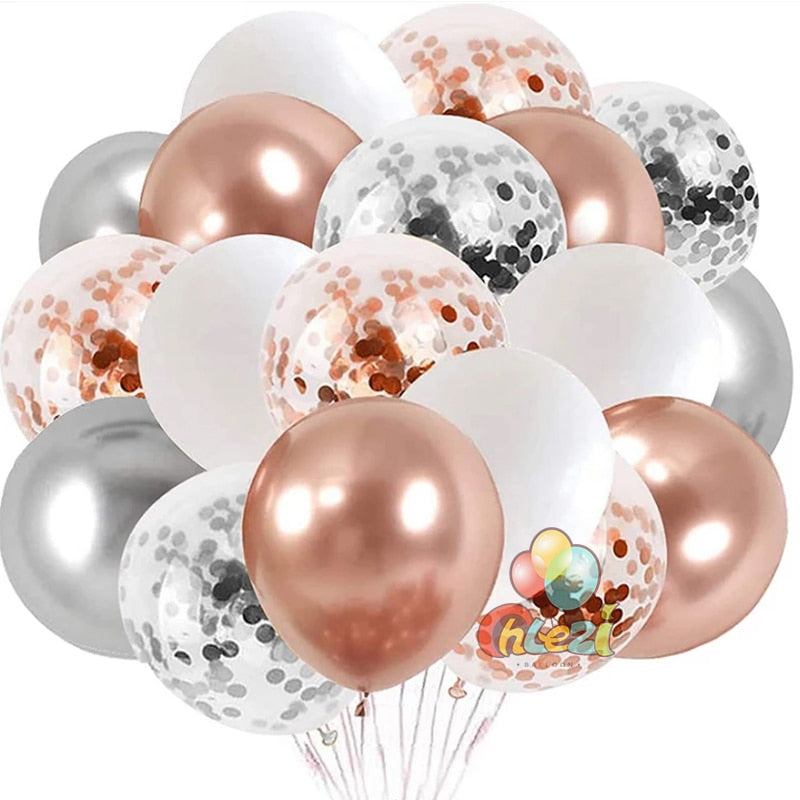 25pcs Confetti Metallic Chorme Balloons Macaroon Latex Ballon Anniversary Wedding Birthday Party Decors Adult Baby Shower Globos