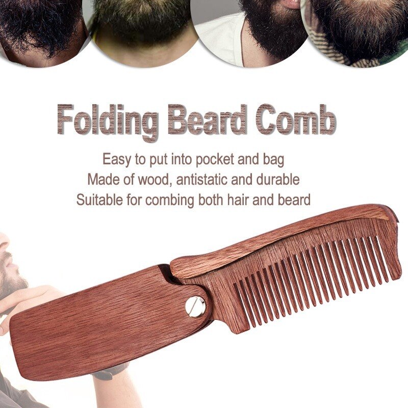 Folding Wooden Beard Comb Men's Waves Brush Hair Beard & Mustache Comb Sandalwood Comb Everyday Grooming Use with