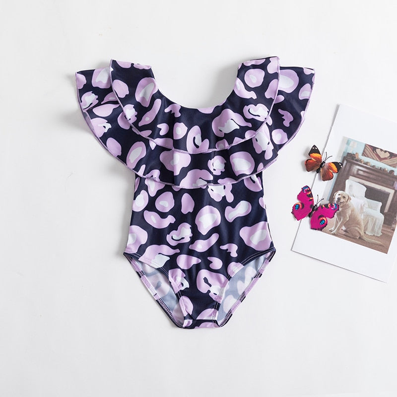 2023 Summer 1-5 years Girls Swimsuit One Piece Swimsuit Flower Leopard Printing Swimwear For Children Summer Bikini Bathing Suit