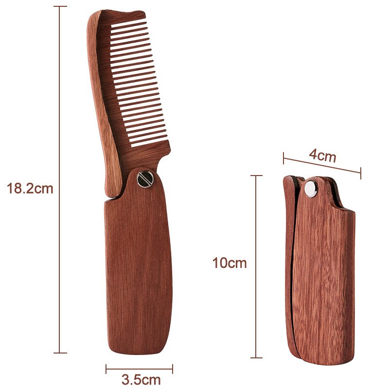 Folding Wooden Beard Comb Men's Waves Brush Hair Beard & Mustache Comb Sandalwood Comb Everyday Grooming Use with