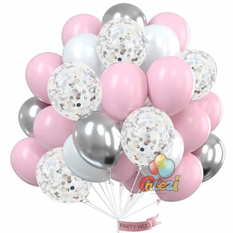25pcs Confetti Metallic Chorme Balloons Macaroon Latex Ballon Anniversary Wedding Birthday Party Decors Adult Baby Shower Globos