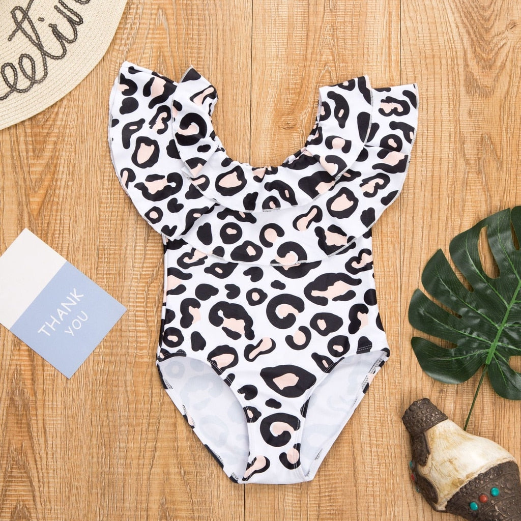 2023 Summer 1-5 years Girls Swimsuit One Piece Swimsuit Flower Leopard Printing Swimwear For Children Summer Bikini Bathing Suit