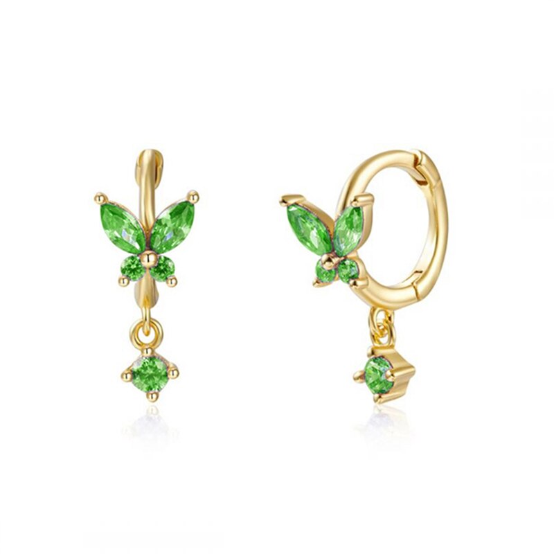 925 Sterling Silver Ear Needle Butterfly Hoop Earrings Colorful Crystal Animal Pendant Earrings for Women Party Fashion Jewelry