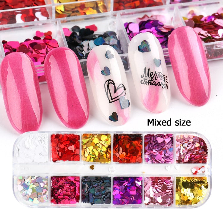 Iridescent Mixed Hexagon Nail Glitter Sequins Holo Flakes Nail Art Powder Gel Polish Paillette Manicure Accessories LADJ01-12-2