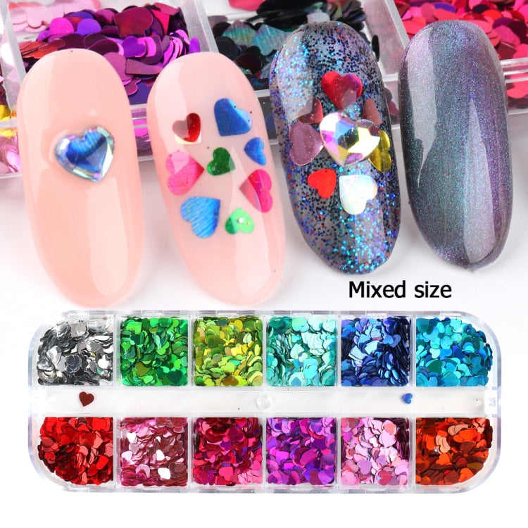 Iridescent Mixed Hexagon Nail Glitter Sequins Holo Flakes Nail Art Powder Gel Polish Paillette Manicure Accessories LADJ01-12-2