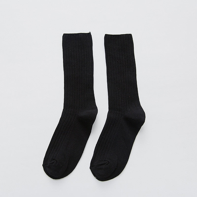 1 Pair Retro Women Cotton Loose Socks Autumn Winter Knitting Solid Color Long Black Pink Korean Japanese Student Girls Stockings