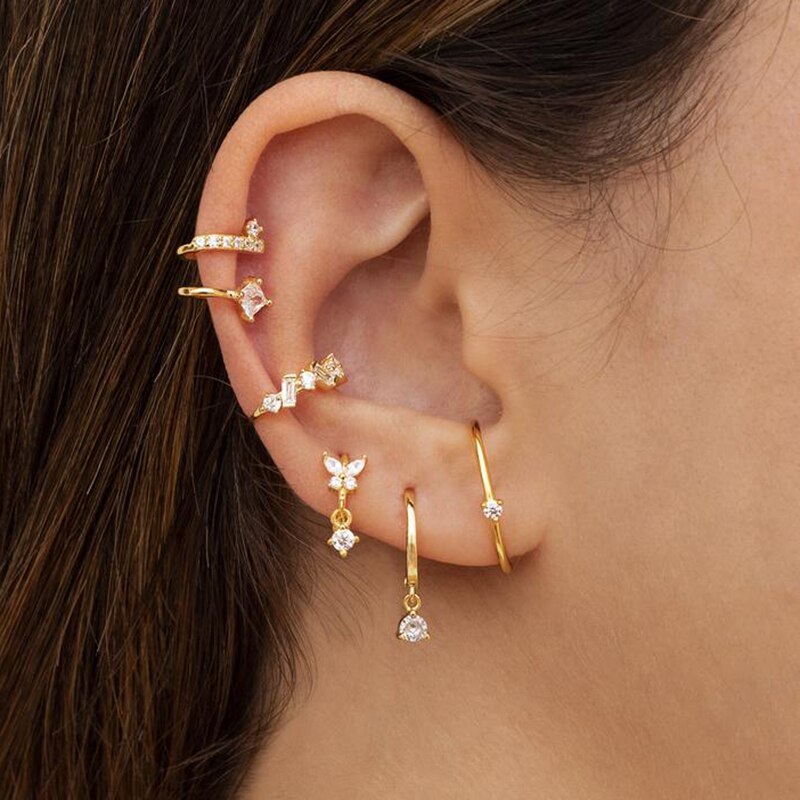 925 Sterling Silver Ear Needle Butterfly Hoop Earrings Colorful Crystal Animal Pendant Earrings for Women Party Fashion Jewelry