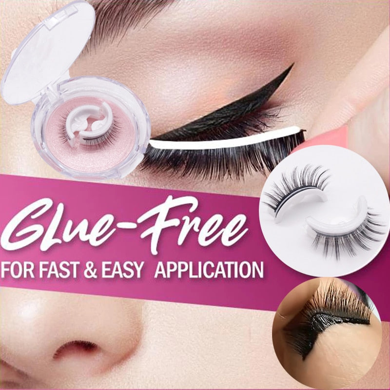 1Pair Reusable Self-adhesive False Eyelashes 3D Mink Lashes Glue-free Eyelash Extension 3 Seconds to Wear No Glue Needed Lashes