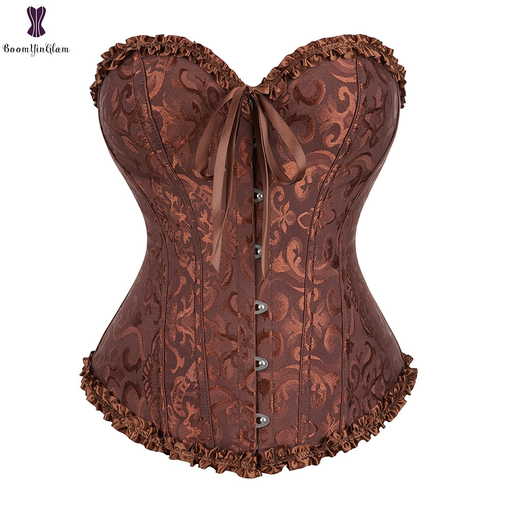 Yeşil kayısı kırmızı pembe Steampunk Korset kadın lengeries, çiçekli dantel kemikli korseler ve büstiyerler #810