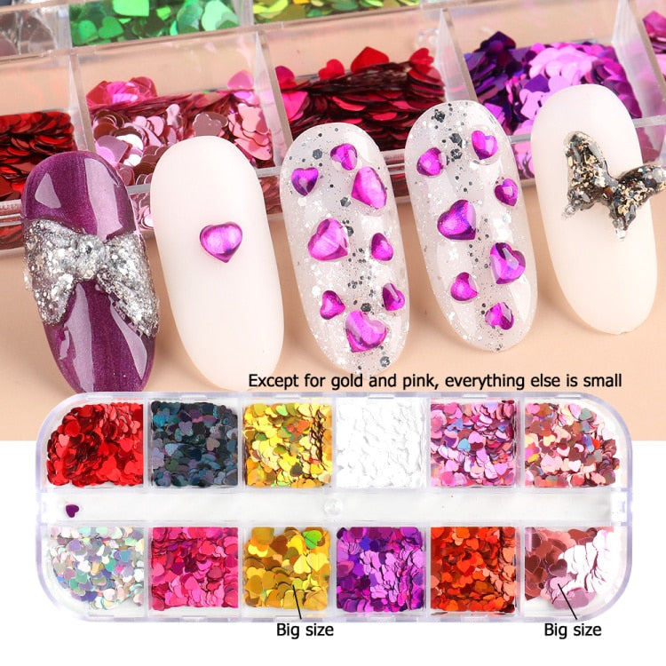 Iridescent Mixed Hexagon Nail Glitter Sequins Holo Flakes Nail Art Powder Gel Polish Paillette Manicure Accessories LADJ01-12-2