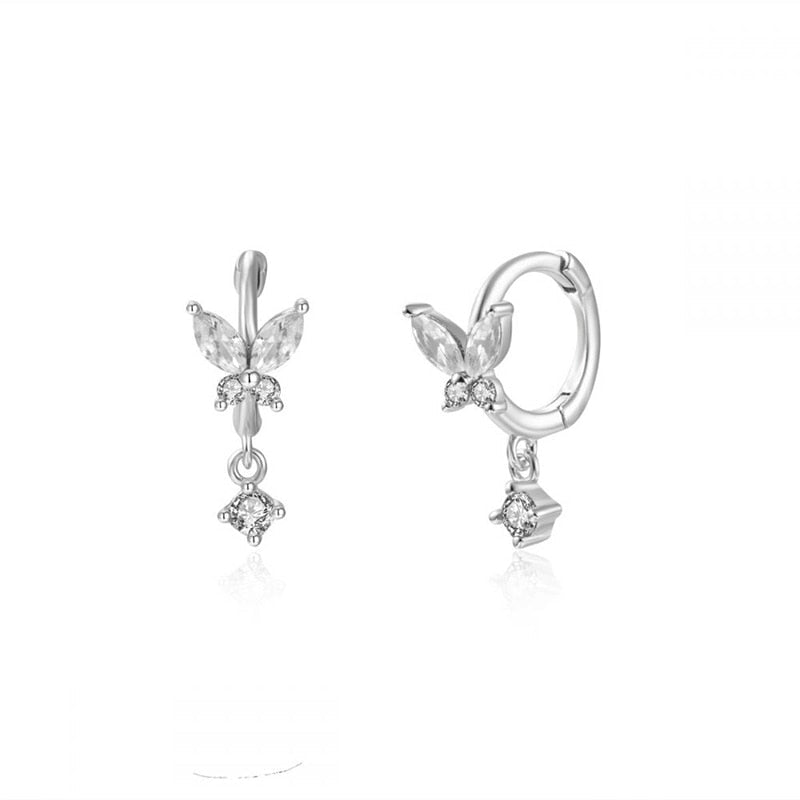 925 Sterling Silver Ear Needle Butterfly Hoop Earrings Colorful Crystal Animal Pendant Earrings for Women Party Fashion Jewelry
