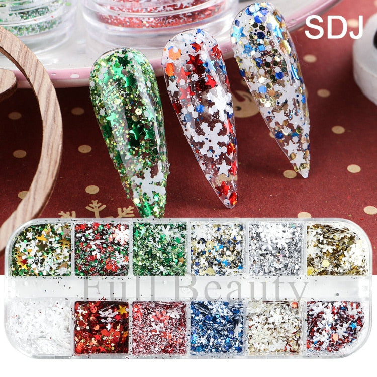 Iridescent Mixed Hexagon Nail Glitter Sequins Holo Flakes Nail Art Powder Gel Polish Paillette Manicure Accessories LADJ01-12-2