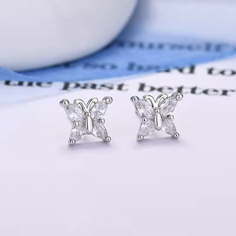 925 Sterling Silver Ear Needle Butterfly Hoop Earrings Colorful Crystal Animal Pendant Earrings for Women Party Fashion Jewelry