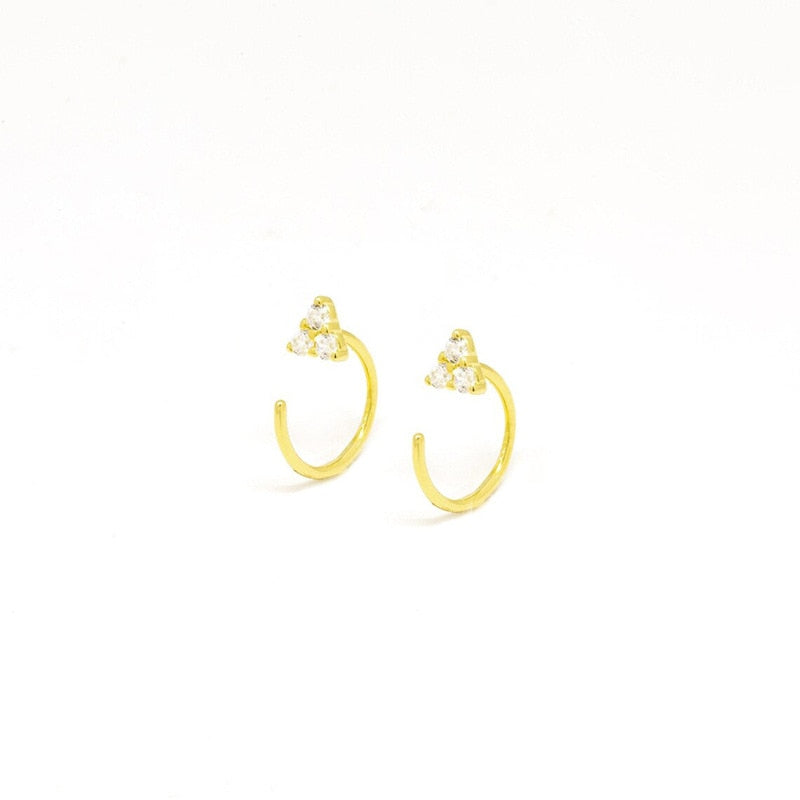 New Stainless Steel Cubic Zirconia Link Chain Ear Studs Earrings For Women Triangle Pendant Cartilage Earrings Piercing Jewelry