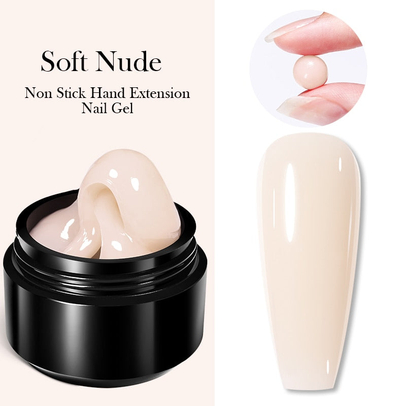 BORN PRETTY 15ML Non Stick Hand Solid Extension Nail Gel Clear Nude Pink Extension Gel Rhinestone Glue Gel Easy to Operate