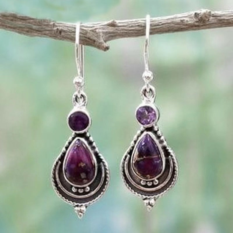 Boho Dangle Earrings for Women Vintage Selenite Turquoise Drop Earrings Ethnic Retro Pendant Ear Hook Beach Party Jewelry Gift