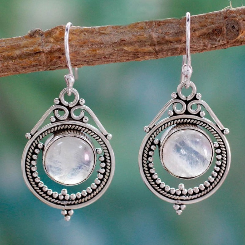 Boho Dangle Earrings for Women Vintage Selenite Turquoise Drop Earrings Ethnic Retro Pendant Ear Hook Beach Party Jewelry Gift