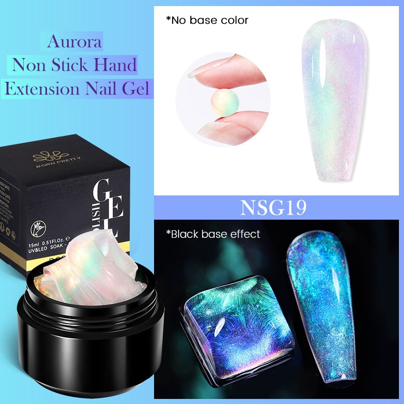 BORN PRETTY 15ML Non Stick Hand Solid Extension Nail Gel Clear Nude Pink Extension Gel Rhinestone Glue Gel Easy to Operate