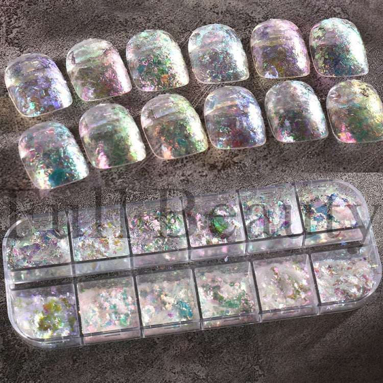 Iridescent Mixed Hexagon Nail Glitter Sequins Holo Flakes Nail Art Powder Gel Polish Paillette Manicure Accessories LADJ01-12-2