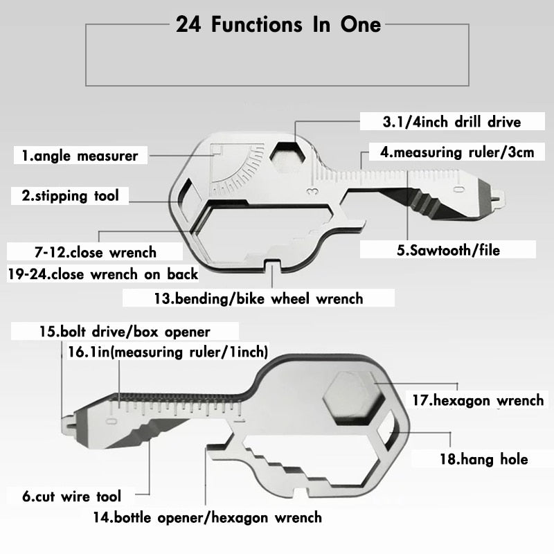 24 In 1 Stainless Steel Multifunction Mini Key Chain Outdoor Portable Tools Creative Bottle Opener Wrench For Gifts Wholesale