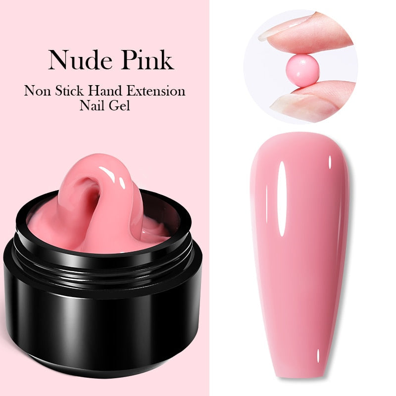 BORN PRETTY 15ML Non Stick Hand Solid Extension Nail Gel Clear Nude Pink Extension Gel Rhinestone Glue Gel Easy to Operate