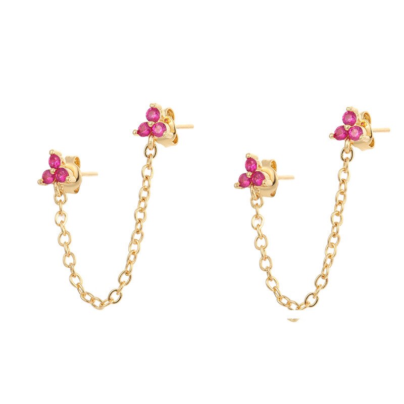 New Stainless Steel Cubic Zirconia Link Chain Ear Studs Earrings For Women Triangle Pendant Cartilage Earrings Piercing Jewelry
