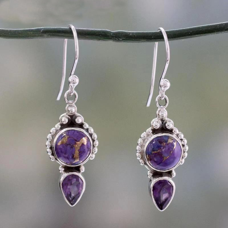 Boho Dangle Earrings for Women Vintage Selenite Turquoise Drop Earrings Ethnic Retro Pendant Ear Hook Beach Party Jewelry Gift