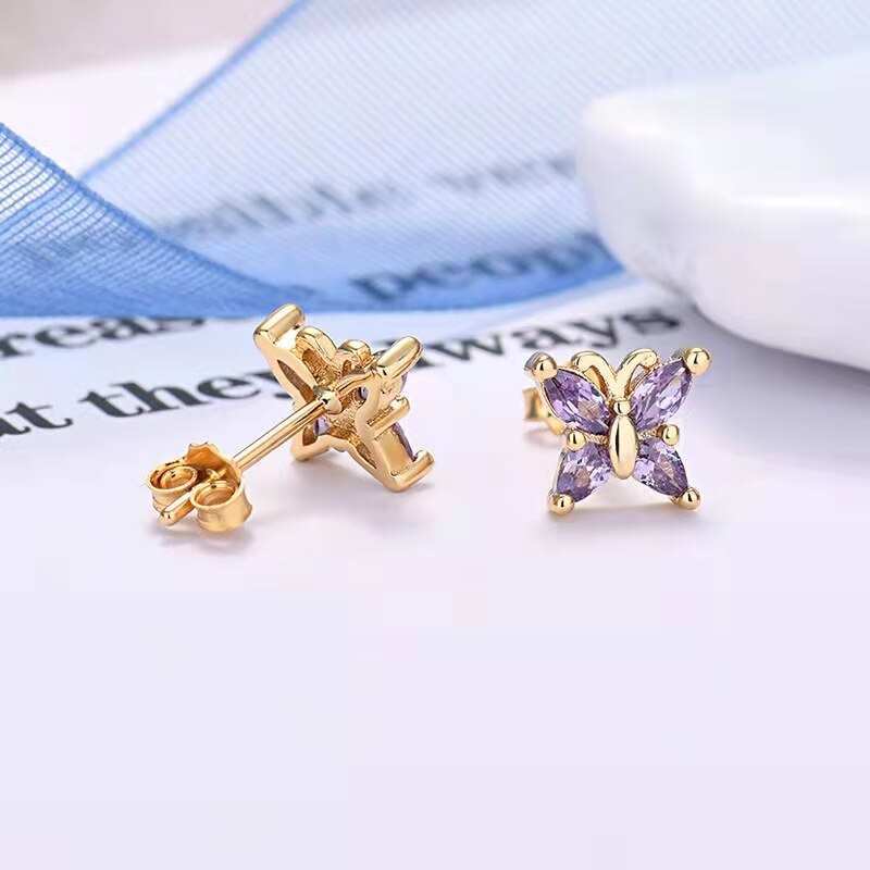 925 Sterling Silver Ear Needle Butterfly Hoop Earrings Colorful Crystal Animal Pendant Earrings for Women Party Fashion Jewelry
