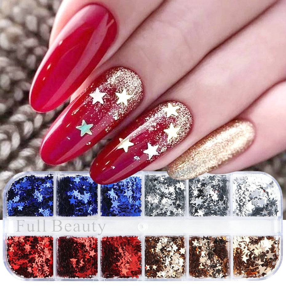 Iridescent Mixed Hexagon Nail Glitter Sequins Holo Flakes Nail Art Powder Gel Polish Paillette Manicure Accessories LADJ01-12-2