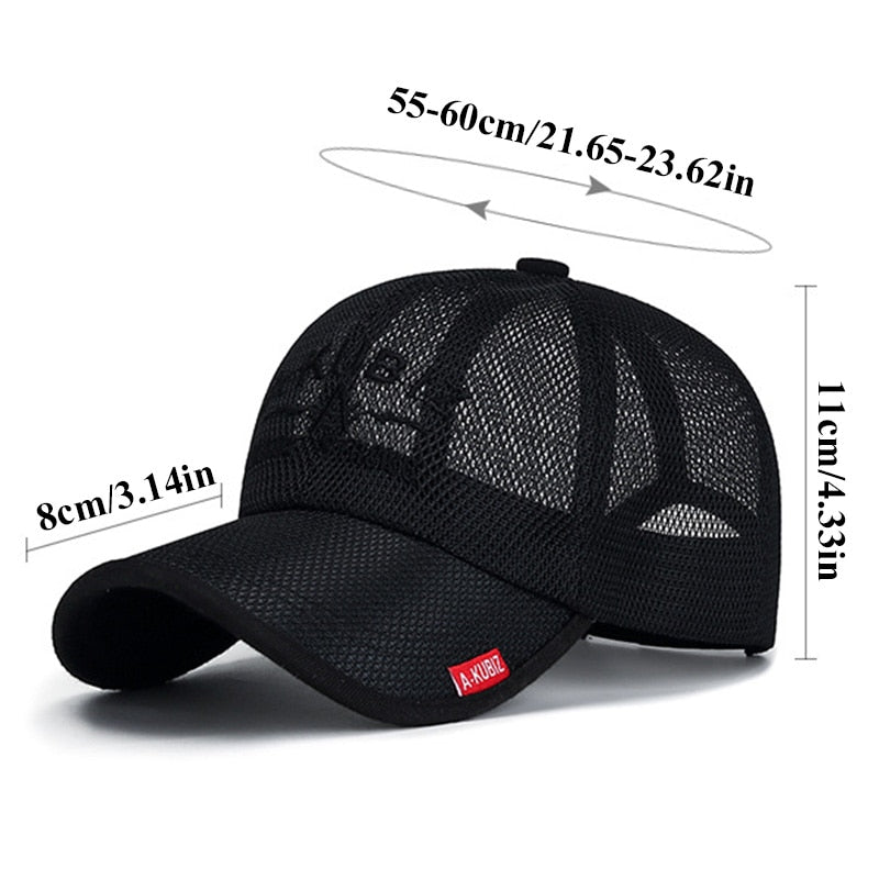 Men's Mesh Baseball Cap Breathable Summer Caps Dad Hat Outdoor Fishing Hats Bone Gorras Snapback Trucker Cap Sunscreen Visor Hat