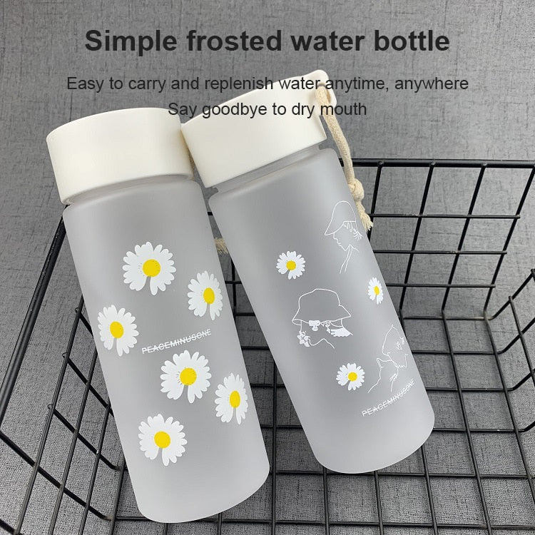 Large Mouth Frosted Daisy Portable Hemp Rope Plastic Water Cup Summer Fashion Girl Casual Water Bottle