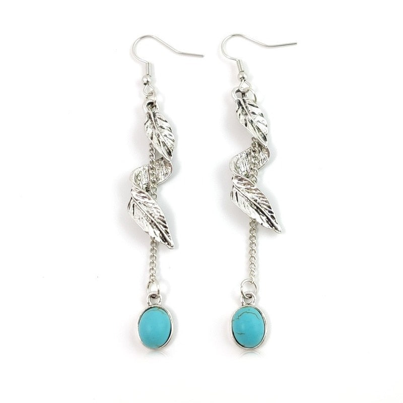 Boho Dangle Earrings for Women Vintage Selenite Turquoise Drop Earrings Ethnic Retro Pendant Ear Hook Beach Party Jewelry Gift