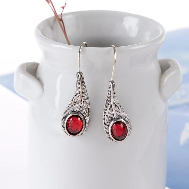 Boho Dangle Earrings for Women Vintage Selenite Turquoise Drop Earrings Ethnic Retro Pendant Ear Hook Beach Party Jewelry Gift
