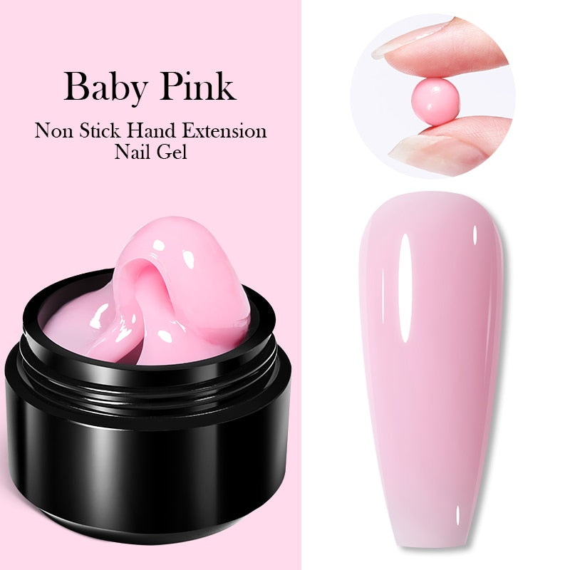 BORN PRETTY 15ML Non Stick Hand Solid Extension Nail Gel Clear Nude Pink Extension Gel Rhinestone Glue Gel Easy to Operate